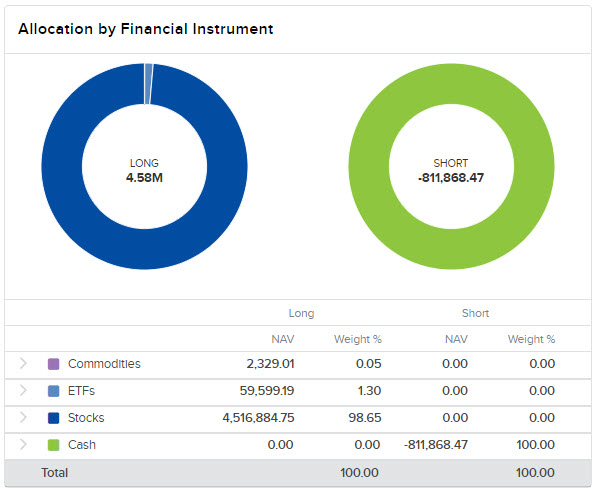 Image of the allocation by financial instrument panel. 